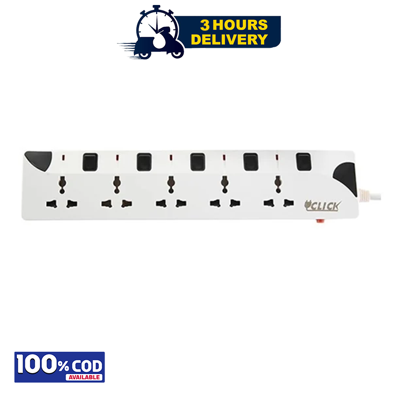 Click Safe Extension Socket 5 SKT, 2 Pin, 3 Yard